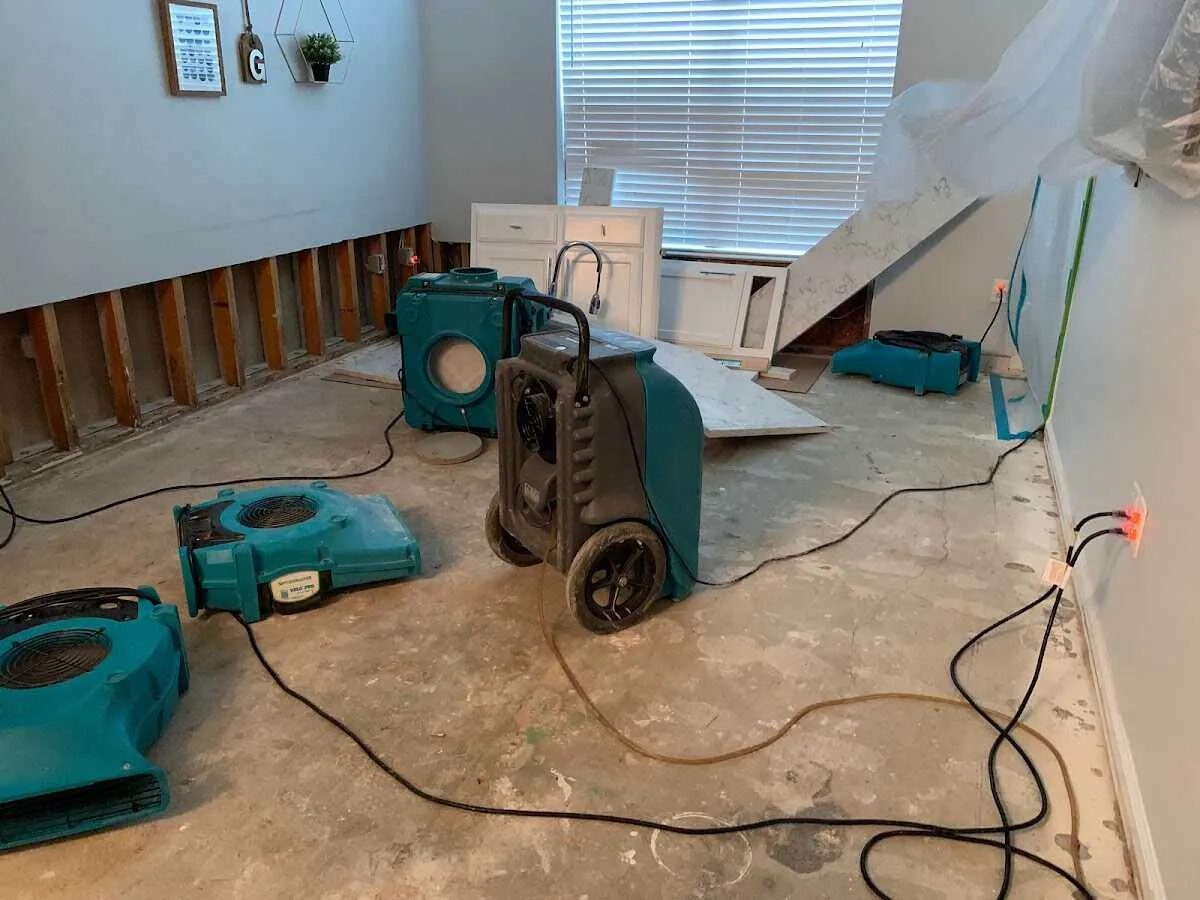 Dehumidifier in flood-cut room for Water Damage Restoration in Middleborough